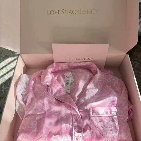 LoveShackFancy Pink Patterned Pajama Set - Picture 1 of 4